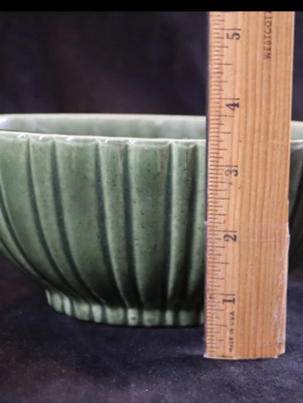 Vintage Haeger #4020 U.S.A Oval Green Ribbed Pottery Planter ~ Bowl